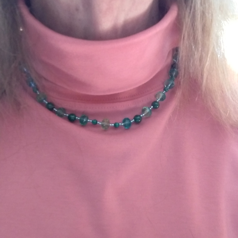 18" Genuine Malachite & Fired Glass Necklace & Earrings 😲 - Picture 6 of 10